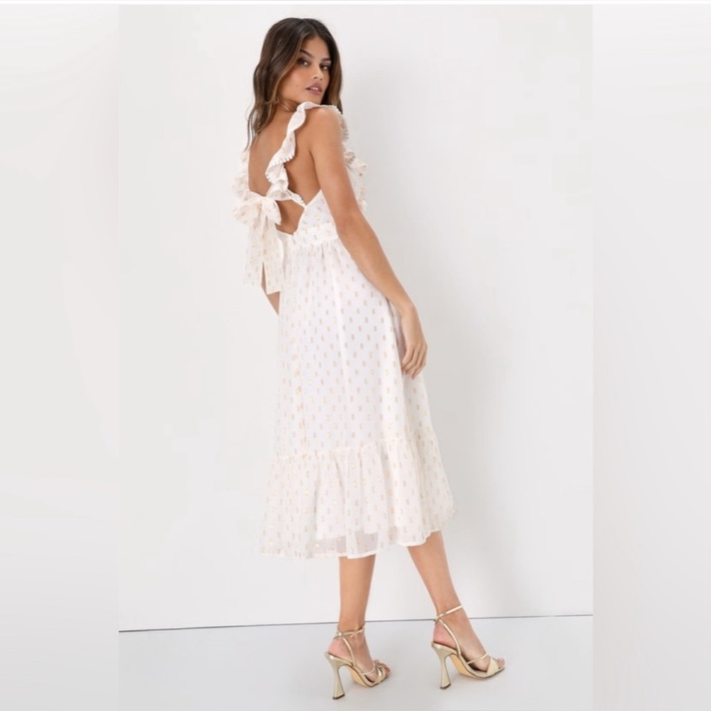 Lulu's Cream Ruffle Midi Dress - Picture 2 of 14